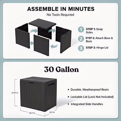 KSIZUIS 30 Gal Resin Outdoor Storage Box Dark Grey Weatherproof Patio Deck