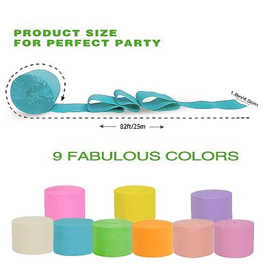 9 Rolls Crepe Paper Streamers 738ft Rainbow Assorted Party Decorations Birthday Wedding Shower
