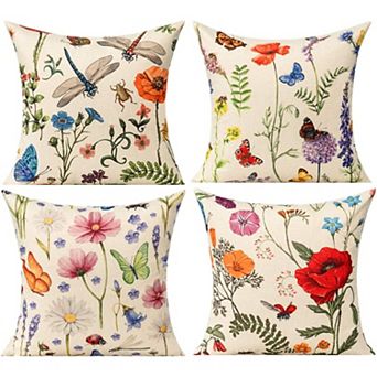 Outdoor Patio Throw Pillow Covers 18x18 Set of 4 Spring Summer Garden Flowers Farmhouse Décor