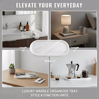 KSIZUIS Natural Marble Tray 12x6" Decorative Catchall Organizer