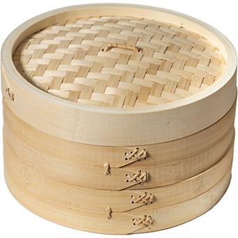 10-Inch 2 tier 100%Bamboo Steamer Baskets, Natural for Dumplings & Vegetables