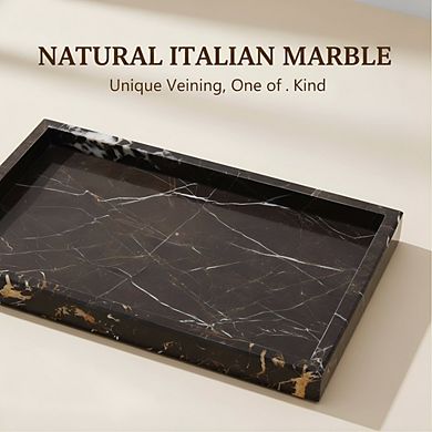 KSIZUIS Natural Marble Tray Brown Rectangle Stone Organizer for Bathroom Kitchen Decor
