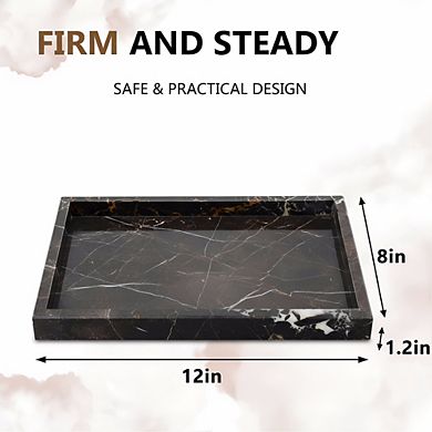 KSIZUIS Natural Marble Tray Brown Rectangle Stone Organizer for Bathroom Kitchen Decor