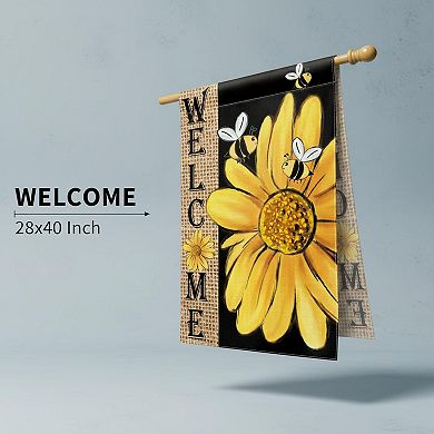 Spring Summer Bee Sunflower House Flag Double Sided Welcome Burlap Yard Outdoor Decoration