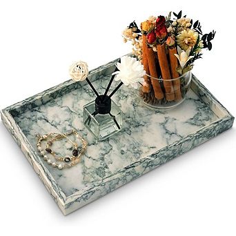 KSIZUIS Natural Marble Tray 12x8" Cyan Green Stone Organizer for Bathroom Kitchen
