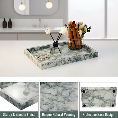 KSIZUIS Natural Marble Tray 12x8" Cyan Green Stone Organizer for Bathroom Kitchen
