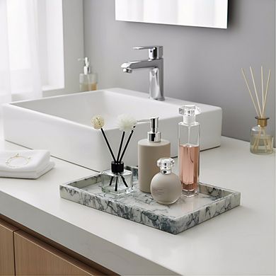 KSIZUIS Natural Marble Tray 12x8" Cyan Green Stone Organizer for Bathroom Kitchen