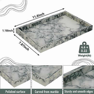 KSIZUIS Natural Marble Tray 12x8" Cyan Green Stone Organizer for Bathroom Kitchen