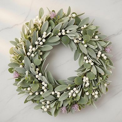 26 Inch Large Lambs Ear Wreath Spring Summer Leaves White Berries Artificial Greenery Farmhouse