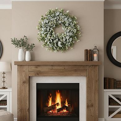 26 Inch Large Lambs Ear Wreath Spring Summer Leaves White Berries Artificial Greenery Farmhouse