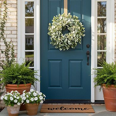 26 Inch Large Lambs Ear Wreath Spring Summer Leaves White Berries Artificial Greenery Farmhouse