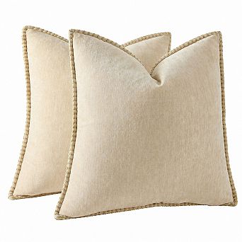 Summer Chenille Throw Pillow Covers 18x18 Set of 2 Modern Farmhouse Boho Decorative Cases Stitched