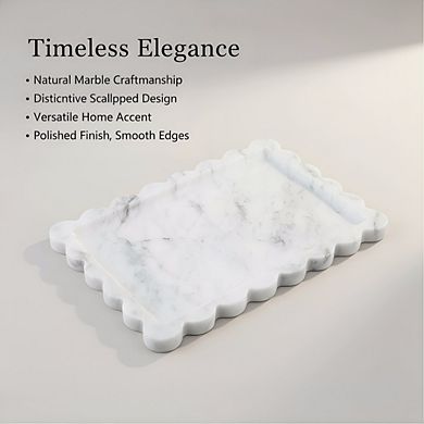 KSIZUIS Scalloped Marble Tray 12x8" Stone Organizer for Bathroom Kitchen Desktop Decor