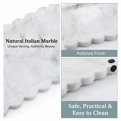KSIZUIS Scalloped Marble Tray 12x8" Stone Organizer for Bathroom Kitchen Desktop Decor