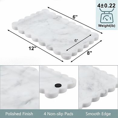 KSIZUIS Scalloped Marble Tray 12x8" Stone Organizer for Bathroom Kitchen Desktop Decor