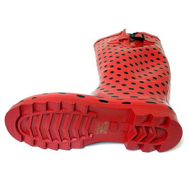 Women's Rain Boots Red Dotted Rubber Mid Calf Rainboot, Red Dotted-7