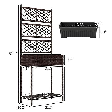 Rattan Plant Bed with Trellis and Storage Shelf for Vegetables, Herbs with storage basket