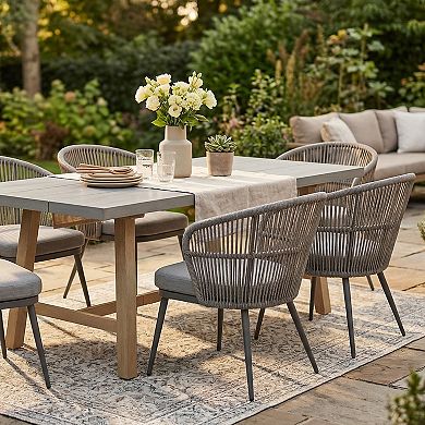 SUNSITT 7 Piece Outdoor Dining Set w/ 76” Dining Table w/ Umbrella Hole, 6 Patio Chairs