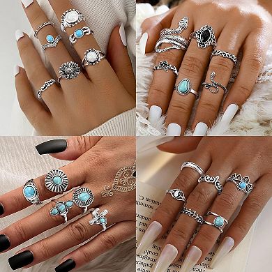 75PCS Vintage Turquoise Rings for Women