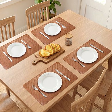 Rectangle Placemats Set of 6 Faux Leather Mats for Kitchen Dining Heat Resistant Table 17.7x11.8Inch