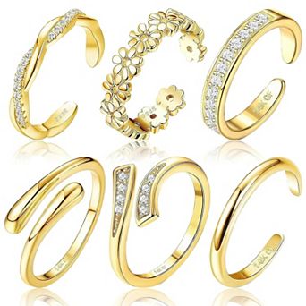 6 pc Adjustable 14K Gold Filled Toe Rings