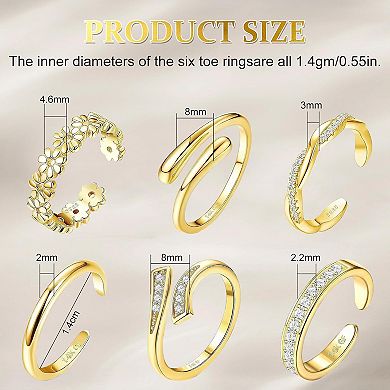 6PCS Adjustable 14K Gold Filled Toe Rings