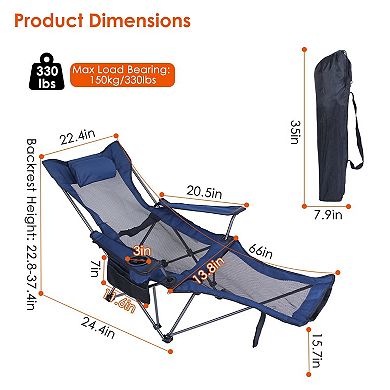 Foldable Camping Chair with Mesh Back Cup Holder Carry Bag Outdoor Chair