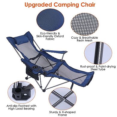 Foldable Camping Chair with Mesh Back Cup Holder Carry Bag Outdoor Chair