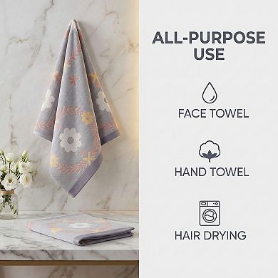 29 x 13 Inch Cotton Floral Jacquard Hand Towel, Soft Absorbent Decorative Towel for Home 1 PC
