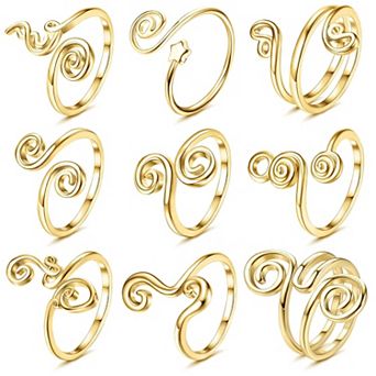 9 pc Adjustable Toe Rings Women