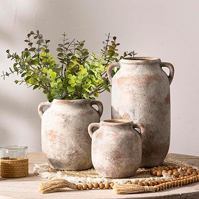 Large Ceramic Flower Vase, Rustic Farmhouse Decorative Table Vase