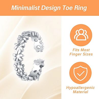 Adjustable 925 Sterling Silver Flower Rings