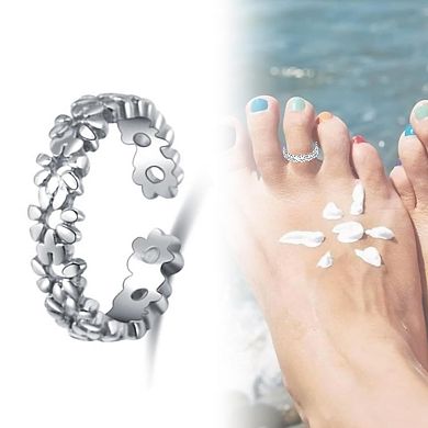 Adjustable 925 Sterling Silver Flower Rings