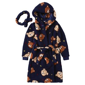 Kids 2-20 Lands' End Plush Hooded Robe & Headband Set