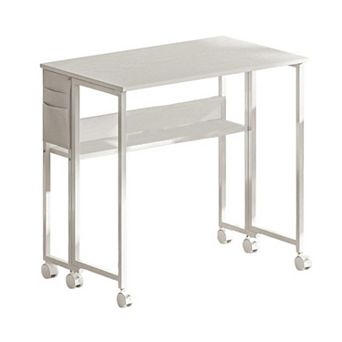 Adjustable Folding Desk with Drop-Leaf Top, Storage Shelf, and Swivel Wheels