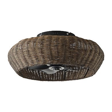 20" Rustic Handwoven Rattan Flush Mount Ceiling Fan with 4-Light and Remote