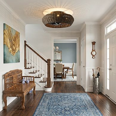 20" Rustic Handwoven Rattan Flush Mount Ceiling Fan with 4-Light and Remote
