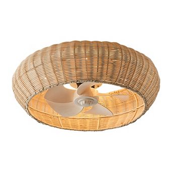 20" Rustic Handwoven Rattan Flush Mount Ceiling Fan with 4-Light and Remote