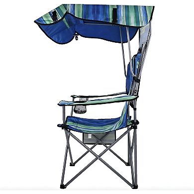 Folding Outdoor Chair with Sunshade Canopy Cup Holders Portable Camping Chair