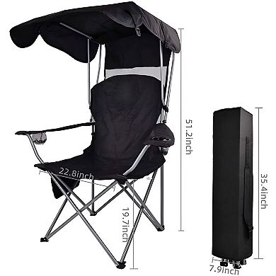 Folding Lawn Chair with Sunshade Tilt Canopy for Outdoor Camping