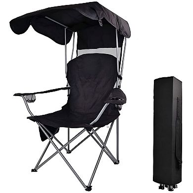 Folding Lawn Chair with Sunshade Tilt Canopy for Outdoor Camping