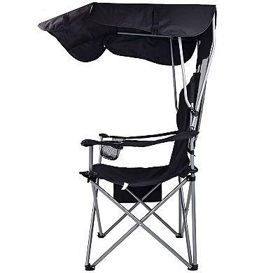 Folding Lawn Chair with Sunshade Tilt Canopy for Outdoor Camping