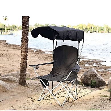 Folding Lawn Chair with Sunshade Tilt Canopy for Outdoor Camping