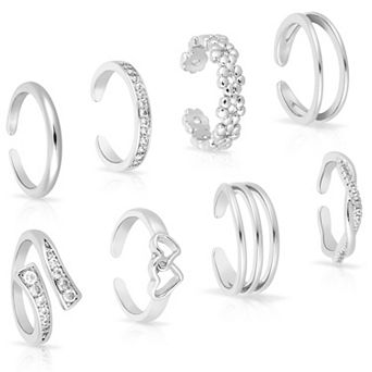 8 pc Adjustable Copper Toe Rings Set