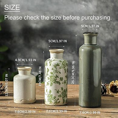 Ceramic Vase Set of 3 Decorative Vintage Flower Vases, Rustic Farmhouse