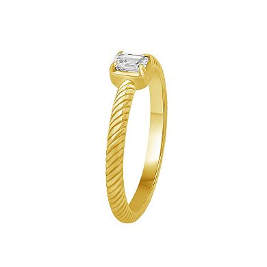 Jewelexcess Sterling Silver 1/5 Carat T.W. Lab-Grown Diamond Emerald-Cut Ring