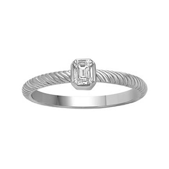 Jewelexcess Sterling Silver 1/5 Carat T.W. Lab-Grown Diamond Emerald-Cut Ring