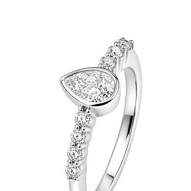 Jewelexcess Sterling Silver 1/2 Carat T.W. Lab-Grown Diamond Pear-Shape Ring