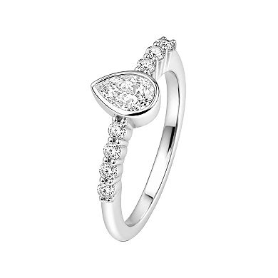 Jewelexcess Sterling Silver 1/2 Carat T.W. Lab-Grown Diamond Pear-Shape Ring