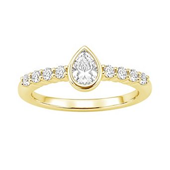 Jewelexcess Sterling Silver 1/2 Carat T.W. Lab-Grown Diamond Pear-Shape Ring